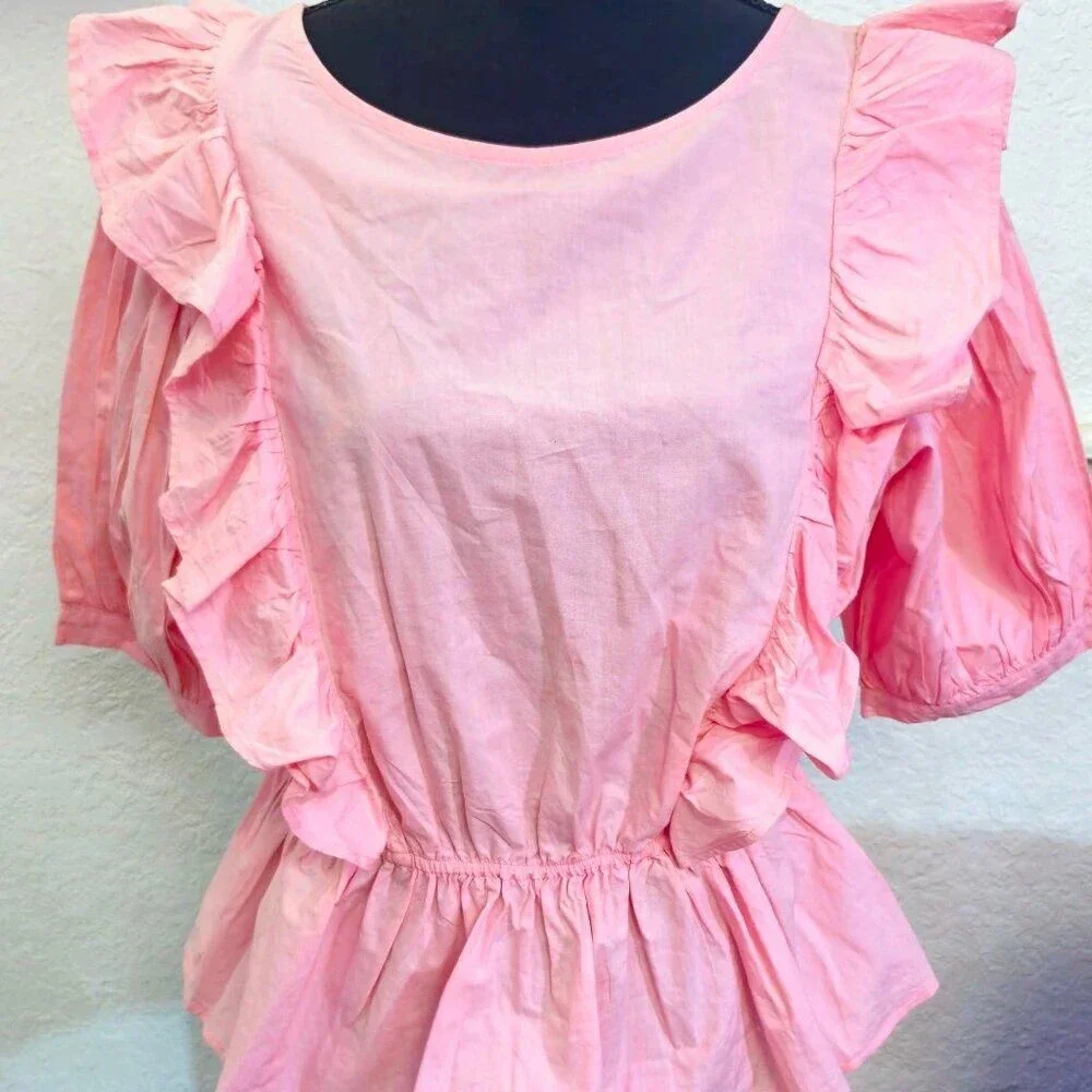 Influence Pink Ruffled Blouse Womens Size 14